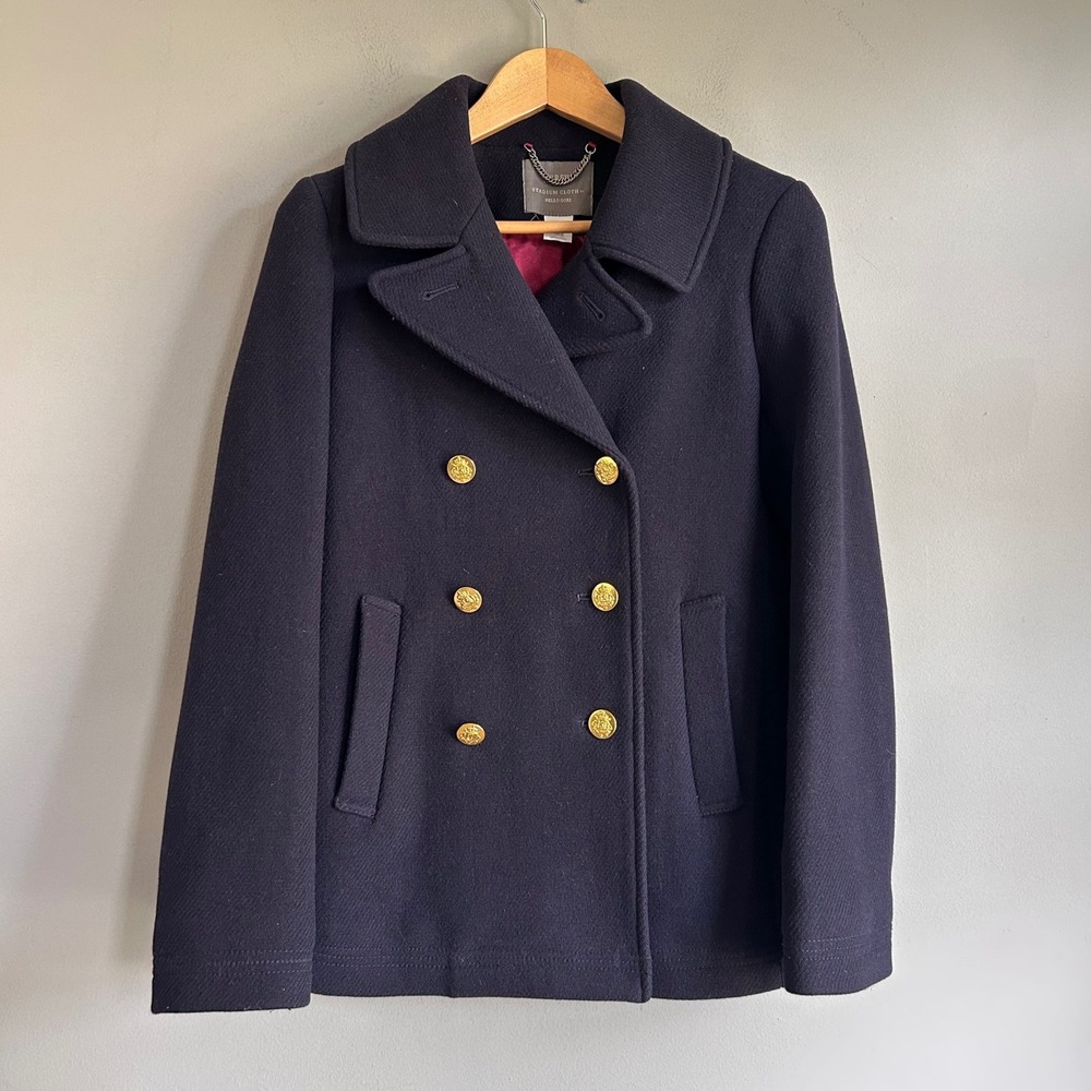 J.Crew Stadium Cloth Nello Gori Navy Wool Pea Coat Gold Buttons 4